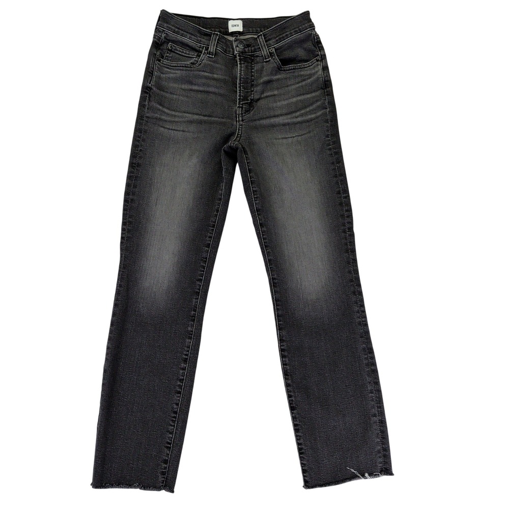Edwin Bree Slim Straight Jeans Womens 25 Ash Black Faded Raw Hem Made in USA‎